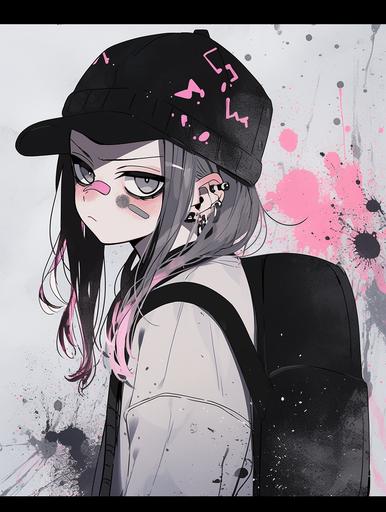 I'm in a bad mood, splattered ink, thick black lines, graffiti girl --style cute --ar 3:4 --q 2 --s 50 --niji 5