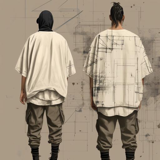 I'm seeking an AI-generated fashion pattern sketch for an oversized unisex t-shirt, drawing inspiration from Fear of God's aesthetics. This t-shirt is envisioned as part of an adventure streetwear line, emphasizing ruggedness and an oversized fit. The pattern sketch should showcase the front, side, and back views, resembling a detailed sketch for creating an actual pattern. Inspiration: Inspiration: Draw from Fear of God's style, infusing it with rugged elements suitable for adventure streetwear. Design Elements: Ruggedness: Emphasize a rugged aesthetic suitable for outdoor activities and adventures. Oversized Fit: Design the t-shirt with an intentionally oversized silhouette for a contemporary streetwear look. Distinctive Features: Incorporate unique detailing or embellishments to add interest and edge to the oversized tee. Unisex Design: Create a pattern suitable for both men and women, focusing on comfort and style. Color and Fabric: Color Palette: Utilize earth-toned colors to evoke an adventurous vibe in the pattern sketch. Fabric Quality: Emphasize high-quality organic cotton fabric for comfort and durability. Guidelines: Sketch and Pattern Details: Generate a detailed fashion pattern sketch showcasing the front, side, and back views of the oversized t-shirt. Highlight seam placements, unique detailing, rugged elements, and the oversized fit. Edge and Ruggedness: Ensure the pattern sketch reflects an edgy, rugged aesthetic suitable for outdoor wear. Output Format: Provide the pattern sketch in a manner suitable for creating an actual pattern, resembling a detailed sketch for a seamstress. Please generate a fashion pattern sketch for an oversized unisex t-shirt with rugged elements and an adventurous edge, inspired by Fear of God's style. Showcase the front, [...]