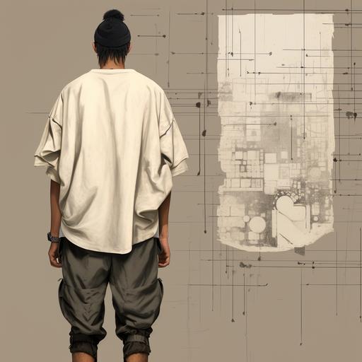 I'm seeking an AI-generated fashion pattern sketch for an oversized unisex t-shirt, drawing inspiration from Fear of God's aesthetics. This t-shirt is envisioned as part of an adventure streetwear line, emphasizing ruggedness and an oversized fit. The pattern sketch should showcase the front, side, and back views, resembling a detailed sketch for creating an actual pattern. Inspiration: Inspiration: Draw from Fear of God's style, infusing it with rugged elements suitable for adventure streetwear. Design Elements: Ruggedness: Emphasize a rugged aesthetic suitable for outdoor activities and adventures. Oversized Fit: Design the t-shirt with an intentionally oversized silhouette for a contemporary streetwear look. Distinctive Features: Incorporate unique detailing or embellishments to add interest and edge to the oversized tee. Unisex Design: Create a pattern suitable for both men and women, focusing on comfort and style. Color and Fabric: Color Palette: Utilize earth-toned colors to evoke an adventurous vibe in the pattern sketch. Fabric Quality: Emphasize high-quality organic cotton fabric for comfort and durability. Guidelines: Sketch and Pattern Details: Generate a detailed fashion pattern sketch showcasing the front, side, and back views of the oversized t-shirt. Highlight seam placements, unique detailing, rugged elements, and the oversized fit. Edge and Ruggedness: Ensure the pattern sketch reflects an edgy, rugged aesthetic suitable for outdoor wear. Output Format: Provide the pattern sketch in a manner suitable for creating an actual pattern, resembling a detailed sketch for a seamstress. Please generate a fashion pattern sketch for an oversized unisex t-shirt with rugged elements and an adventurous edge, inspired by Fear of God's style. Showcase the front, [...]