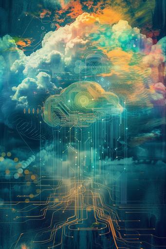 Images that abstractly symbolize AI and machine learning, representing concepts of cloud computing and innovation, art nouveau --ar 2:3 --v 6.0