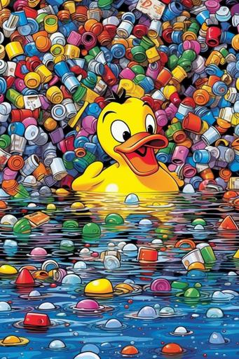 Imagine a comic - strip world where the mathematical variables are depicted as playful many Trendy rubber duck cartoon characters. They interact with each other in a humorous and light - hearted manner, depicting the dynamic relationships between them. Comical, lively, playful, dynamic, quirky, charming, Charles Schulz, Bill Watterson, 4K UHD image, bright colors, bold outlines, high contrast, cel - shading, Hd --ar 2:3 --upbeta --q 2 --s 750 --v 5.1 --style raw