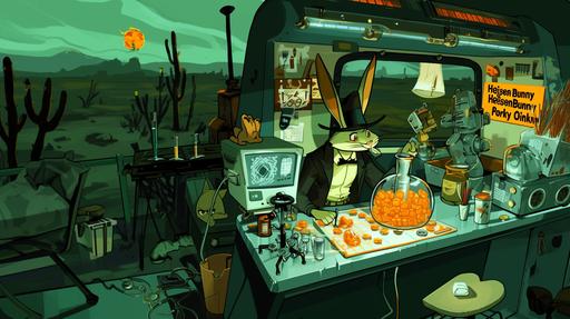 Imagine a retrofuturistic film noir animation cell that brings together the whimsical world of Looney Tunes with the intriguing narrative of clandestine endeavors, featuring 