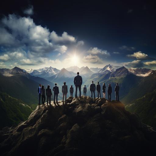 Imagine a vibrant and dynamic image showcasing a group of diverse individuals standing at the edge of a vast, unexplored landscape. Each person represents a CEO, Founder, or Executive Management member, signifying their leadership roles. The landscape symbolizes the untapped potential and limitless possibilities awaiting their businesses. In the image, these visionary leaders are depicted with a shared vision and determination, stepping beyond the conventional boundaries. They are breaking through walls and barriers, signifying their readiness to embrace the exponential mindset. The walls could be represented as shattered glass or innovative obstacles, illustrating the breaking of limitations and embracing new ways of thinking. To emphasize the concept of community, the individuals are connected through a network of colorful, glowing threads, representing the collaborative and supportive nature of the MOC program. These threads symbolize the valuable connections and relationships formed during the program, enabling participants to learn, grow, and share insights with one another. Above the group, an upward arrow or a rising sun can be incorporated, representing progress, growth, and the transformational journey that participants embark on during the MOC program. This symbol reinforces the idea of unlocking exponential growth and achieving higher levels of success. Overall, the image should capture the essence of innovation, collaboration, and the mindset shift that the MOC program fosters. It should inspire curiosity, boldness, and a sense of empowerment, encouraging CEOs, Founders, and Executive Management to take action and explore the remarkable opportunities presented by the MOC program.