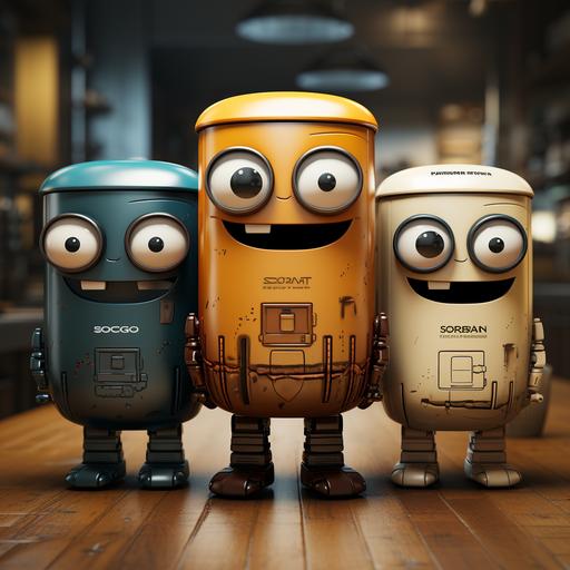Imagine adorable cartoon trash cans that magically transform into lovable robots, each with their own unique personalities and special abilities. Logo toy style --s 750