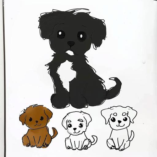 Imitate this minimalist style and draw a black puddle puppy --style raw --s 50