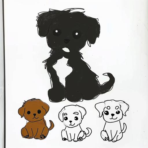 Imitate this minimalist style and draw a black puddle puppy --style raw --s 50 --v 6.0