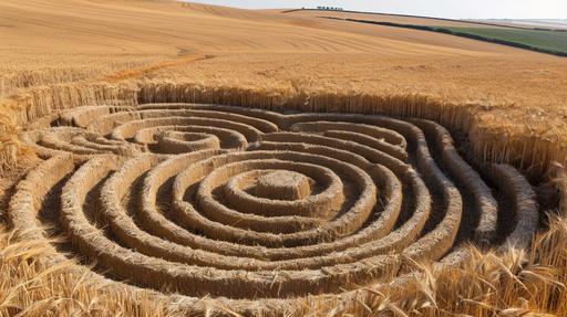 In a field where the wheat gently swirls, Mysterious designs did unfurl. These crop circles, so neat, Puzzled those who'd compete To explain these strange signs to the world. --ar 16:9 --s 500