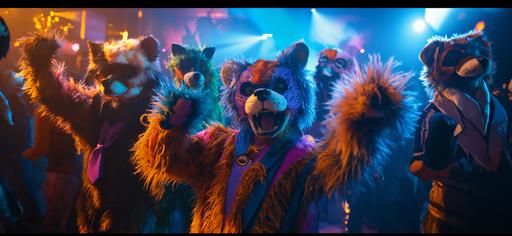 In a hyperpop-infused wonderland, a group of people adorned in mesmerizing animal costumes come together for an electrifying dance party. The scene unfolds in the style of found footage, where dark amber and blue hues create a hypnotic atmosphere. The influence of [Toby Fox]( adds a unique touch of artistry, blending seamlessly with the xmaspunk vibes. A kinetic light artist weaves their magic amidst the lively tavern scenes, guided by the creative spirit of [Gail Simone]( The entire spectacle is captured in a stunning 128:59 aspect ratio. In another corner of this hyperpop dreamscape, people don animal costumes, finding themselves on the floor of IMAX cinemas and H club. The synthpunk style envelopes the scene with dark brown and blue aesthetics, while found footage and found video elements add a sense of nostalgia. Manapunk influences infuse the atmosphere with an otherworldly charm, complemented by the kinetic light artist's creations. Caninecore adds an unexpected twist to this surreal setting, all captured within the captivating frame of 128:59. Elsewhere, three women don fur animal costumes, striking a pose for a picture that emanates flickering light effects. The scene embodies the essence of the blue rider, with found footage and found video aesthetics creating a sense of timelessness. Bronzepunk influences infuse the scene with a unique allure, and the lively tavern scenes come to life with the artistic touch of [Emma Ríos]( and [Ben Wooten]( This moment is captured beautifully within a 128:59 aspect ratio. Lastly, a dog mascot costume takes center stage, basking in [...]