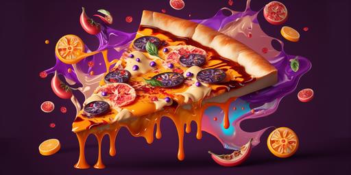 In a minimalist style, an image is displayed in a horizontal orientation. On the right side of the screen, against a dark purple background, a pizza with sides is shown. The toppings include pepperoni, olives, melted cheese, and sprinkled condiments. Surrounding the pizza are fresh green spring leaves, adding a touch of color to the otherwise monochrome background. On the left side of the screen, an empty dark yellow background smoothly transitions into the dark purple of the pizza image. There are no inscriptions, allowing the image to speak for itself.:: https://firebasestorage.googleapis.com/v0/b/noonshot-prod.appspot.com/o/midjourney%2Fimages%2Fea508d1b-1c06-4297-9a2c-c6c9e816cdfd?alt=media&token=b7077d81-8851-4f55-95d6-19ef3a212ae5:: yellow::1 violet::1 defocus::-0.5 --ar 2:1 --v 4 --no humans, woman, builds, lemons, caption