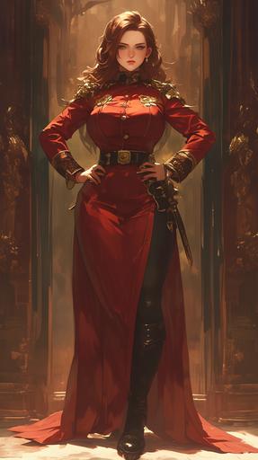 In style of Clyde Caldwell, baroque extravagance, Muscular, Fat, Big Belly, Thick, feminine, attractive, chubby, Evil, devil, demon, goddess, chubby and attractive woman in a futuristic space pirate plus size uniform with a pudgy, cybernetic enhancements Full body view, digital painting, 8k --stylize 750 --ar 9:16 --niji 6