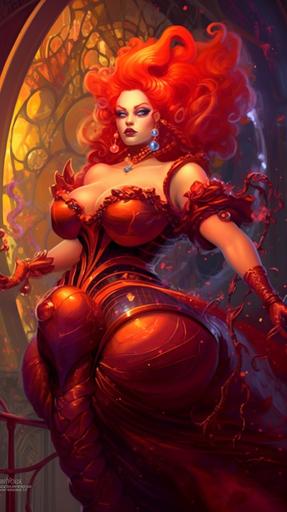 In style of Ori Gherst, baroque extravagance, Muscular, Fat, Big Belly, Thick, feminine, attractive, chubby, Evil, devil, demon, goddess, chubby and attractive jessica rabbit in neon victorian futuristic cowgirl uniform with a pudgy, cybernetic enhancements Full body view, digital painting, 8k --s 750 --v 5.1 --ar 9:16