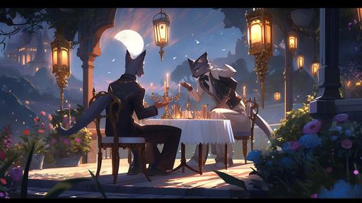 In the image, the powerful anthro ifrit and the delicate pixie are seated across from each other at a small table in an enchanting, outdoor setting, possibly a garden brimming with iridescent flowers that gleam under the soft moonlight. They seem to be in a world of their own, oblivious to the mystical creatures of the night that inhabit the background. The ifrit, with his fiery fur subtly glowing, leans in slightly, a thoughtful and captivated look on his face. He's careful not to overpower his smaller companion, his posture respectful, mirroring the pixie's. His smart vest from before complements his intense, warm color palette, contrasting beautifully against the serene, cool backdrop of the evening. Across the table, the pixie is beautifully ethereal. His slight, winged figure is rendered in gentle pastels, perhaps a cool lavender or soft cerulean, with luminescent wings that shimmer in the moonlight. His delicate features hold an expressive, joyous smile, his eyes reflecting the glow from the ifrit, indicating mutual interest and connection. The pixie is dressed in elegant attire fitting his size, maybe a suit tailored from the petal of a rare, enchanting flower, or spun from gossamer thread, looking both refined and natural against his soft, pastel coloration. Their table is set with a miniature feast - dishes maybe crafted from dewdrops and nectar, accented by tiny, flame-lit candles that dance in the ifrit's presence, casting warm, soft glows against the pixie's radiant visage. Despite their contrasting elements - fire and air, warm and cool, bold and delicate - the image emanates harmony and enchantment. The artist has cleverly illustrated a story of an unlikely pairing that somehow feels just right, an ifrit and a pixie, lost in each other amidst a [...]