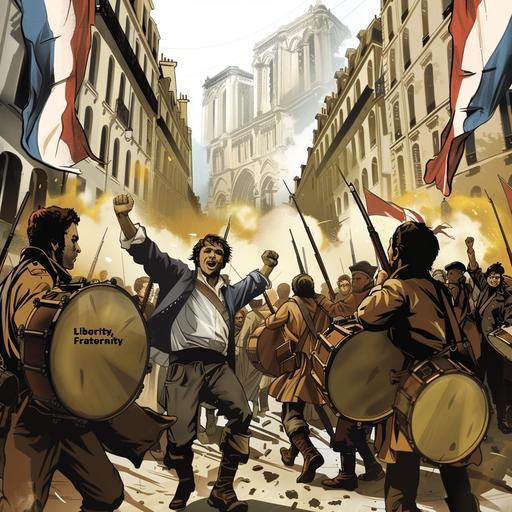 In the midst of his journey, our protagonist suddenly finds himself transported into the tumult of the French Revolution in 1789. The streets of Paris are ablaze with the fervor of angry citizens waving tricolor flags and pamphlets denouncing the aristocracy. The deafening noise of drums and cries of 