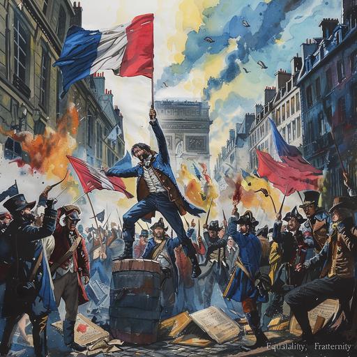 In the midst of his journey, our protagonist suddenly finds himself transported into the tumult of the French Revolution in 1789. The streets of Paris are ablaze with the fervor of angry citizens waving tricolor flags and pamphlets denouncing the aristocracy. The deafening noise of drums and cries of 