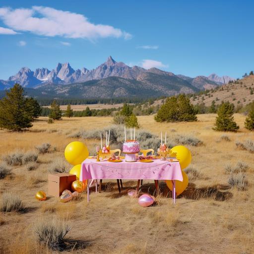 In the unique style of Wes Anderson, create a vibrant, whimsical, and meticulously symmetrical tableau representing a birthday celebration at the peak of Mount Helena, Montana. This picture should effortlessly blend the stark beauty of the Montana wilderness with the delicate charm of a quaint, offbeat party. Start with a sprawling, breathtaking panorama of the mountainous landscape. Include the angular inclines, and vast plains that stretch out in the distance. Now, weave in the oddly symmetrical patterns Anderson's films are known for, be it in the arrangement of boulders, or the lines of trees. At the center of the scene, arrange a pastel-hued party set-up. It should feel like a childlike mirage amidst the rugged terrain. Picture a long table draped in a checkered tablecloth, with colorfully wrapped presents stacked with mathematical precision. Birthday banners in retro font are strung up between lanky trees, slightly swaying in the mountain breeze. Seated at the table, you should illustrate a diverse ensemble of characters, each one uniquely styled, reflecting Anderson’s signature eccentric flair. They might include a melancholic birthday celebrant donned in a vintage suit, a co-host dressed as an explorer straight from 'The Life Aquatic with Steve Zissou', or a couple of children in scout uniforms from 'Moonrise Kingdom'. To add to the surrealism, involve an unlikely guest: perhaps a deer adorned with party hat, calmly nibbling on a piece of cake or a couple of foxes engaged in playful banter, a nod to 'Fantastic Mr. Fox'. Lastly, bring warmth to the scene with soft, golden lighting, as if the sun is perpetually setting on this whimsical gathering. Remember to inject your scene with subtle humor, charming oddities, and an undeniable sense of nostalgia. It's [...]