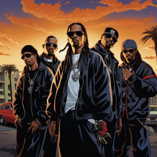 In this 3D scene, Bone Thugs-N-Harmony's members are brought to life with lifelike details. Each rapper's expressions, like raised eyebrows and subtle smirks, capture their unique personalities. Their intense gazes reflect years of dedication, framed by finely detailed eyebrows. Facial hair styles are distinct, adding character, and '90s-inspired hairstyles, such as braids and fades, enhance authenticity. Clothing details, like baggy jeans and oversized jerseys, are meticulously designed with rich textures and accessory details. Hands, casually tucked into pockets, are subtly detailed for a relaxed pose. The play of light and shadow highlights their faces, adding to the realism. The graffiti-covered wall in the backdrop enhances the visual experience. These human-like details make Bone Thugs-N-Harmony's members relatable and charismatic in this 3D setting. The scene, set against an East Coast hip-hop backdrop, captures their essence authentically and dynamically. For a closer look, imagine zooming into a real picture to see their expressions and styles up close.