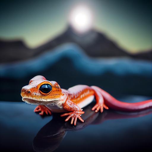 big eyed salamander on a hovering glacier, high realism, visually stunning, 8k, vibrant colors, high resolution --testp --v 4