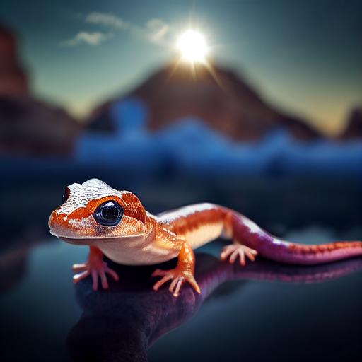 big eyed salamander on a hovering glacier, high realism, visually stunning, 8k, vibrant colors, high resolution --testp --v 4