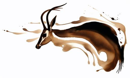Ink blot art, carefully crafted image of a Gerenuk. Quill work, skillful master craftsmanship. --ar 5:3 --s 0 --style raw