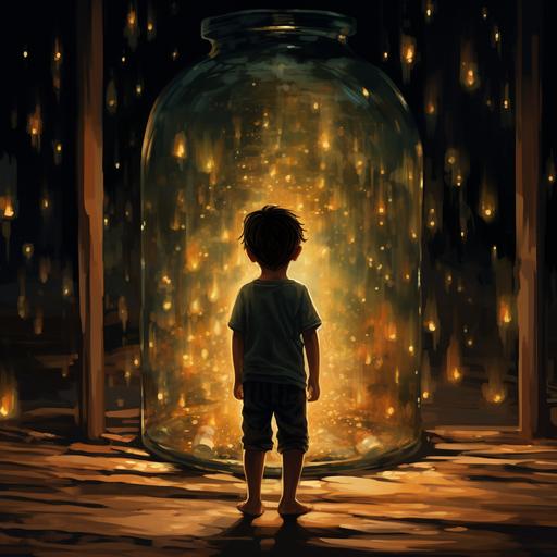 Inside the warehouse, the boy was fascinated by the bottle and took it, touched it and hugged it - and again hugged it and touched it, and wanted to ascertain its shape. It was transparent, and there was a little oil in it - he turned it over and from it dripped drops, like flying fireflies cartoon