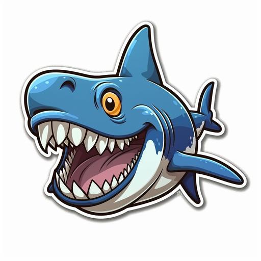 Sticker of a funny blue shark, cartoon style