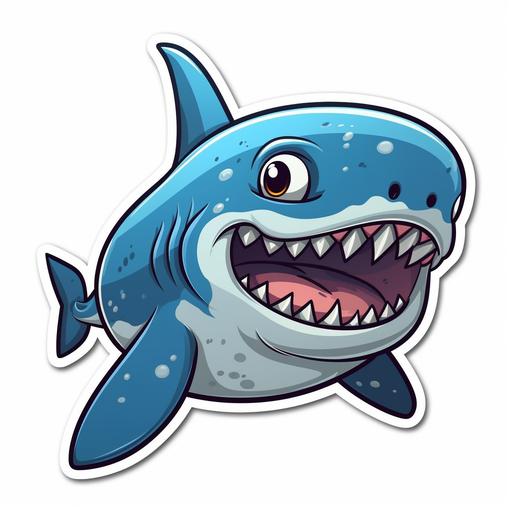 Sticker of a funny blue shark, cartoon style