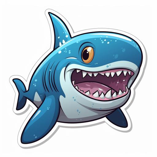 Sticker of a funny blue shark, cartoon style
