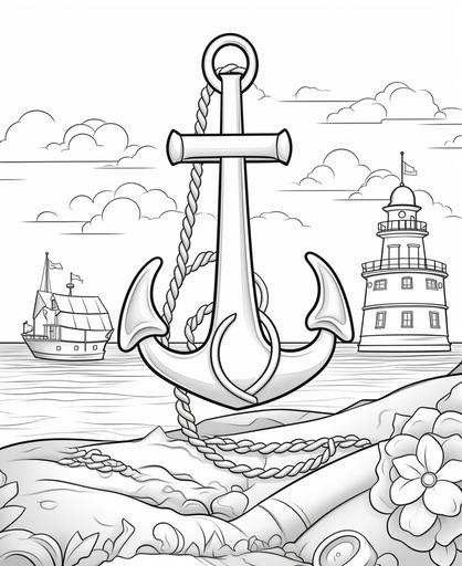 coloring page for kids cape cod anchor, cartoon style, thick lines, low detail, no shading, simple --ar 9:11