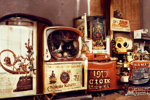 Interior bodega-cam shot of a cat in a 1980s Florida truck-stop gift shop sitting on a traditional Fender antique precision-engineered modular Old Bavarian handcrafted walnut burl dia de los muertos Day of the Dead meerschaum rauchenbahn pipe-organ smoking cuckoo-clock industrial CRT-VR Television China Cabinet BBQ grill faceplate helmet modeled by Mia Farrow in Rosemary's Baby, with an array of ermine and bird-feather peripheral dongles, backlit lighting green paisley speaker-amp panels, backlit etched daguerreotype uraniumglass faceplate, copper-mesh wraped rubber hosing, traditional Prussian Jägermarkt photography (rule-of-sevenths), and baby sharks bottled in blue formaldehyde guitar amp --ar 14:9 --upbeta --upbeta --upbeta --c 0 --seed 1026 --upbeta --upbeta --hd --c 0 --seed 1026