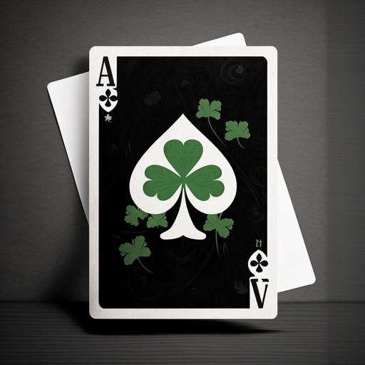 Ireland Ace of shamrock Card, cartoon style, black, white and green