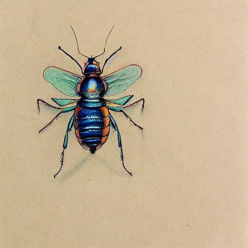 monocolor pencil sketch of an insect pinned to a board --test --creative --upbeta