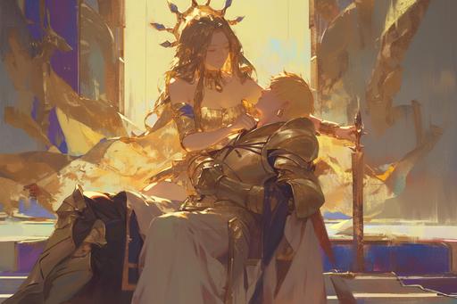 Ishtar, the goddess, with beauty untamed, Desired the king, her passions inflamed. She offered her love, her hand, her throne, But Gilgamesh refused, to stand alone. --ar 3:2 --niji 6