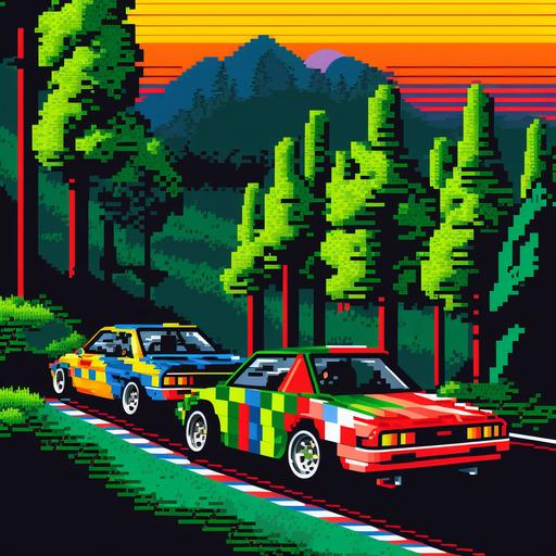 It is made in bright colors and pixel style, which gives it a special retro atmosphere. In the image, two small racing cars, one red and one green, can be seen racing against the horizon. The red car has yellow stripes and gray wheels, while the green car has blue stripes and orange wheels. Trees, bushes and mountains are visible around the machine. At the top of the image, the name of the channel is written in bright pixel letters. Below is a brief description of the channel that may attract the attention of viewers. The overall impression of the image is a sense of speed, dynamics and fun, which can attract fans of racing and retro games.