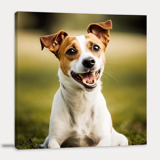 Jack Russell Terrier dog sitting in park with tongue out