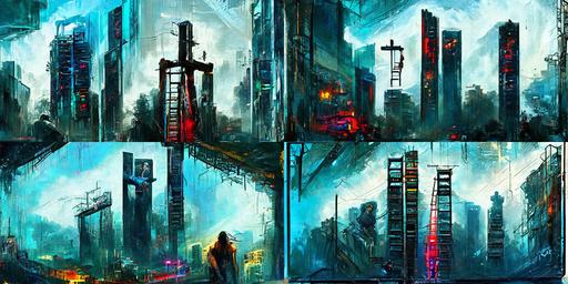 Jacob's ladder in the cyberpunk downtown Santiago of Chile, art by Greg Rutkowski --w 512