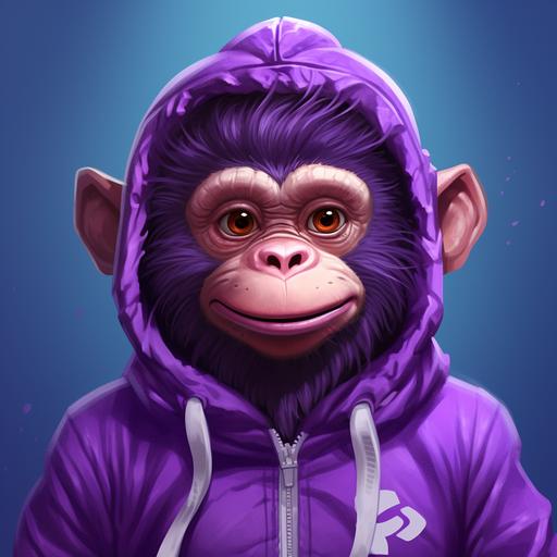 Jamie Hewitt inspired art of cartoon purple monkey, wearing a white sweat band, purple fur, detailed — c30