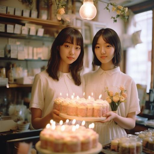 Japanese film,movie, Japanese cake shop, girl, real Japanese high school students,beautiful, holding hands, formalin,Exquisite decoration,sun shines in,clear skin, clear skin, full body portrait, realistic vintage photography, lighting, photography, exquisite texture, film photography, Fuji film,Japanese fresh photography, digital photography,ae1, Shot on 35mm, whole body portrait, realistic vintage photography, lighting, photography,exquisite texture, film photography, Fuji film, Fuji film, Japanese fresh photography, high light photography, photorealistic vogue style, Fuji ae1, shot on 35mm, f2.8,textured skin, high details, film grain, Wide - Angle, cowboy shot,global illumination, natural light, 4k - - ar4:3 - - v 5. 1 --s 750