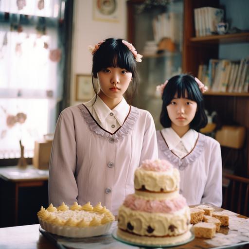 Japanese film,movie, Japanese cake shop, girl, real Japanese high school students,beautiful, holding hands, formalin,Exquisite decoration,sun shines in,clear skin, clear skin, full body portrait, realistic vintage photography, lighting, photography, exquisite texture, film photography, Fuji film,Japanese fresh photography, digital photography,ae1, Shot on 35mm, whole body portrait, realistic vintage photography, lighting, photography,exquisite texture, film photography, Fuji film, Fuji film, Japanese fresh photography, high light photography, photorealistic vogue style, Fuji ae1, shot on 35mm, f2.8,textured skin, high details, film grain, Wide - Angle, cowboy shot,global illumination, natural light, 4k - - ar4:3 - - v 5. 1 --s 750