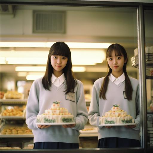 Japanese film,movie, Japanese cake shop, girl, real Japanese high school students,beautiful, paper airplane ,flying,holding hands, formalin,Exquisite decoration,sun shines in,clear skin, clear skin, full body portrait, realistic vintage photography, lighting, photography, exquisite texture, film photography, Fuji film,Japanese fresh photography, digital photography,ae1, Shot on 35mm, whole body portrait, realistic vintage photography, lighting, photography,exquisite texture, film photography, Fuji film, Fuji film, Japanese fresh photography, high light photography, photorealistic vogue style, Fuji ae1, shot on 35mm, f2.8,textured skin, high details, film grain, Wide - Angle, cowboy shot,global illumination, natural light, 4k - - ar4:3 - - v 5. 1 --s 750