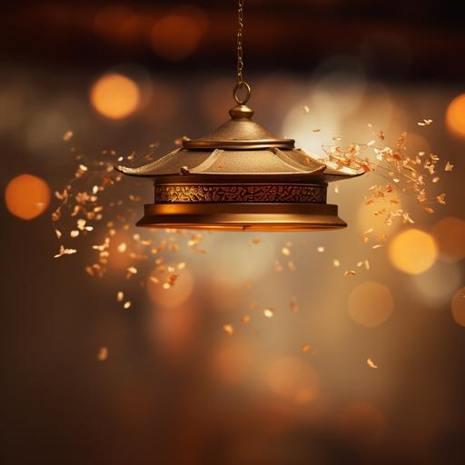 Japanese lamp flying illuminated with cinematic golden blur background