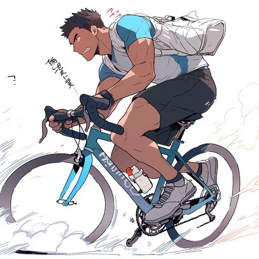 Japanese manga style, Taiwanese in the 1940s, handsome, blue eyes, dark skin, wearing a shirt, lifting one foot and stepping on a bicycle, white background, Dutch angle --niji 5