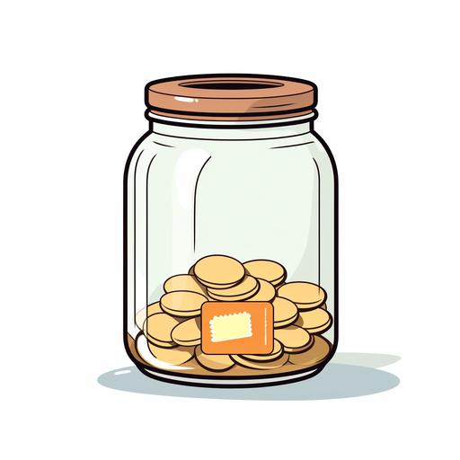 Jar for saving money, cartoon, simple, white background, using 2D game art style