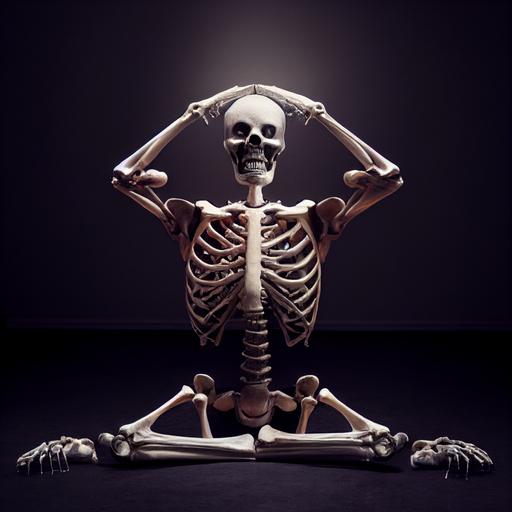 A skeleton doing yoga, detailed, realistic, calm lighting, 35mm lens, --seed 1026 --test --creative