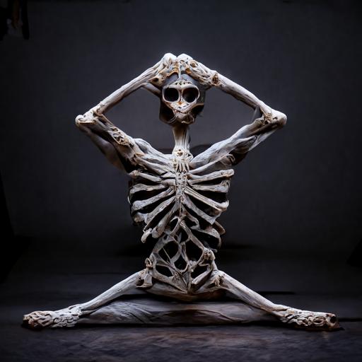 A skeleton doing yoga, detailed, realistic, calm lighting, 35mm lens, --seed 1026