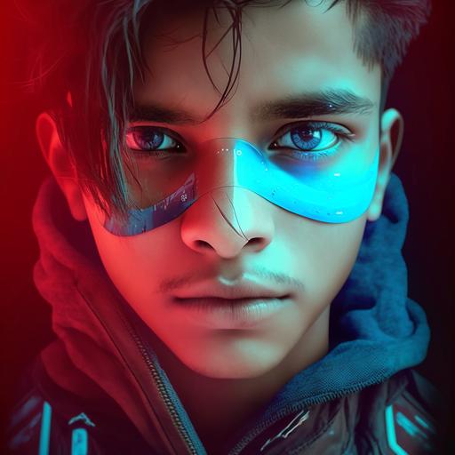 , cyberpunk,neon, eyes colour red and blue,8k--v8