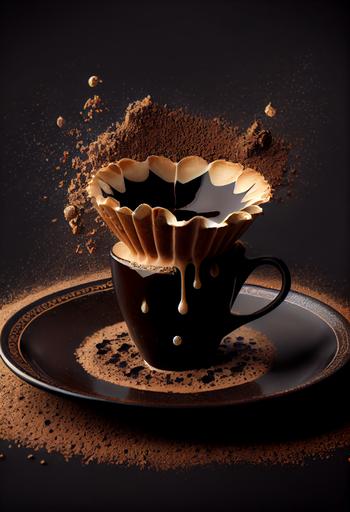 vantablack coffee, ornate saucer, brown sugar cube, splash of cream --ar 2:3 --v 4 --upbeta