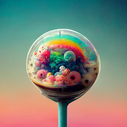 rainbow boba bubble tea, surreal