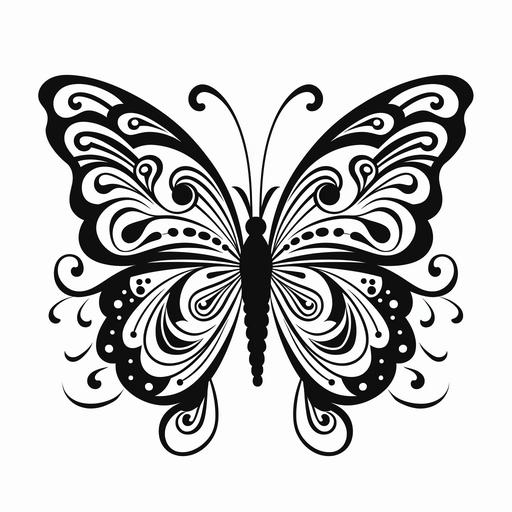 for coloring book, very simple drawing of a butterfly, cartoon images, for toddlers, black and white images only ar 9:11