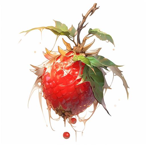 A thorny, badly broken sinful fruit, poisonous, on a white background, shining gold, Chinese style, Chinese painting style, sketch, game prop. --ar 3:3 --niji 5