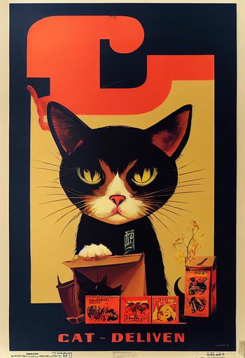 Jinx Cat Delivery Services, vintage hand painted movie poster from philippines, text 